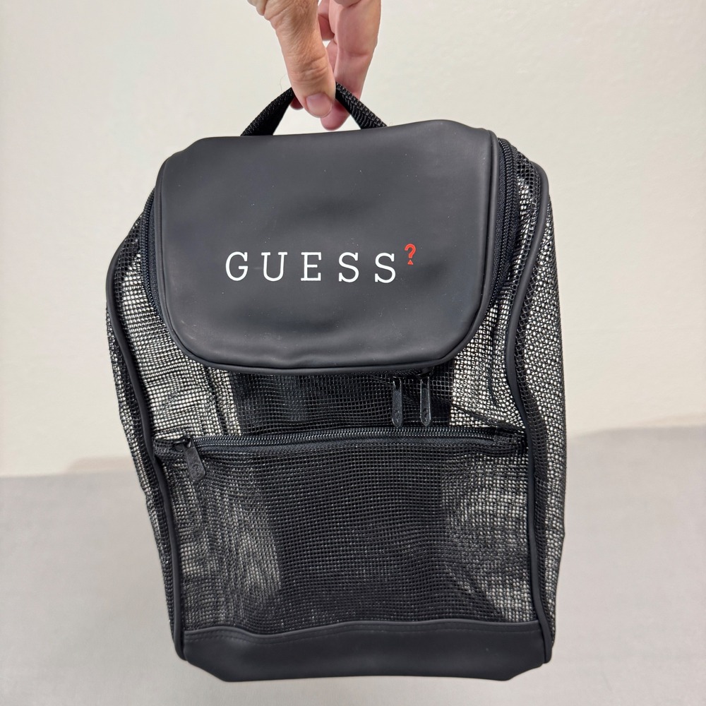 Guess Backpack Womens Medium Black Mesh Sporty Streetwear Utility Bag